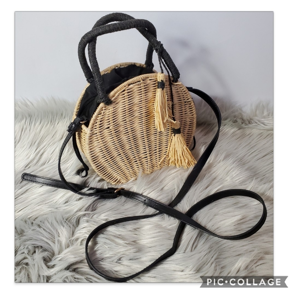 Wicker Crossbody Drawstring Purse